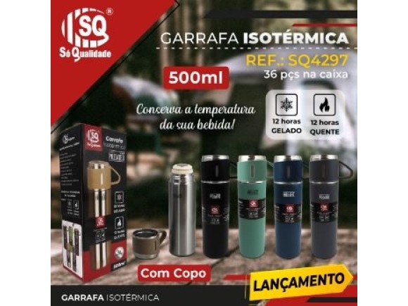 GARRAFA ISOTERMICA EM AÇO INOXIDAVEL DE 500ML SQ4297