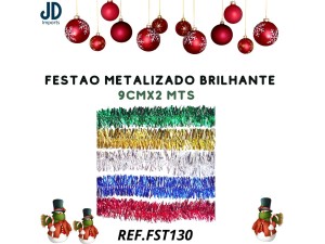 FESTÃO METALIZADO BRILHANTE C/ CORAÇÃO 9CM X 2MTS FST130